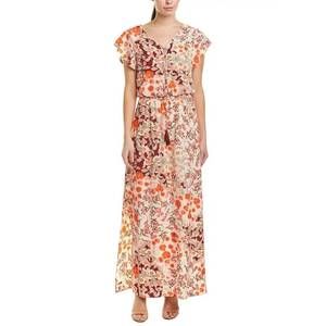 NEW ADRIANNA PAPELL floral flutter sleeve maxi dress in geranium multi